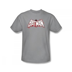 Batman - Plaid Splat Logo Slim Fit Adult T-Shirt In Silver