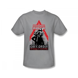 Batman: Arkham City - Obey Order Slim Fit Adult T-Shirt In Silver