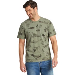 Life Is Good - Mens Outdoor Fishing Landscape Pattern Allover Printed Crusher T-Shirt