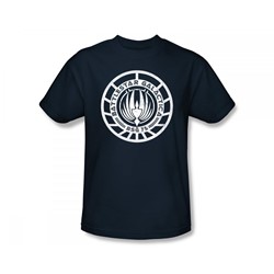 Battlestar Galactica - Scratched Bsg Logo Slim Fit Adult T-Shirt In Navy