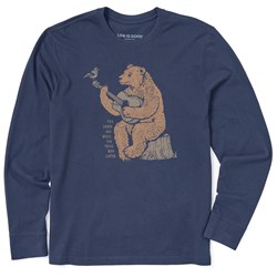 Life Is Good - Mens Woodcut Earth Has Music Guitar Bear Long Sleeve Crusher T-Shirt