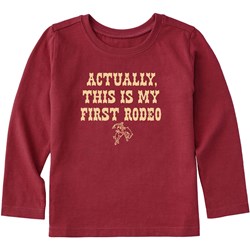 Life Is Good - Toddlers Woodcut First Rodeo Long Sleeve Crusher T-Shirt