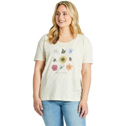 Life Is Good - Womens Fineline Bugs And Flowers Grid Relaxed Fit Slub T-Shirt