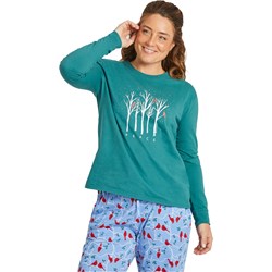 Life Is Good - Womens Peaceful Cardinal Forest Long Sleeve Snuggle Up Relaxed Sleep T-Shirt