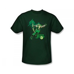 Green Arrow In Action Adult S/S T-shirt in Hunter Green by DC Comics
