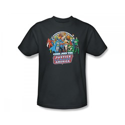 Justice League - Come Join Slim Fit Adult T-Shirt In Charcoal