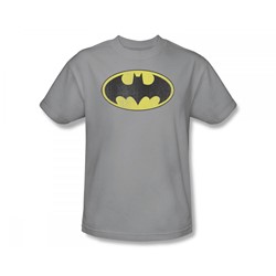 Batman - Retro Bat Logo Distressed Slim Fit Adult T-Shirt In Silver