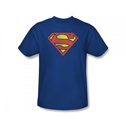 Superman - Supes Logo Distressed Slim Fit Adult T-Shirt In Royal