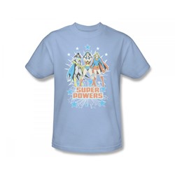 Justice League - Super Powers Times 3 Slim Fit Adult T-Shirt In Light Blue