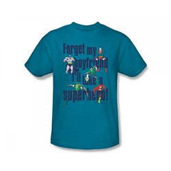Justice League - Forget My Boyfriend Slim Fit Adult T-Shirt In Turquoise