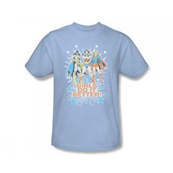 Justice League - Girl's Do It Better Slim Fit Adult T-Shirt In Light Blue