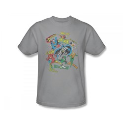 Justice League - Super Collage Slim Fit Adult T-Shirt In Silver
