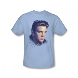 Elvis - Big Portrait Slim Fit Adult T-Shirt In Light Blue
