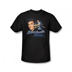Elvis - Blue Suede Shoes Slim Fit Adult T-Shirt In Black