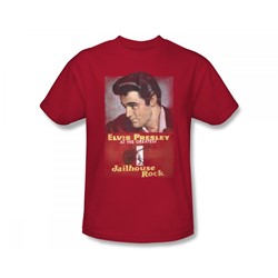 Elvis - Jailhouse Rock Poster Slim Fit Adult T-Shirt In Red