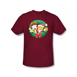 Garfield - Christmas Wreath Adult T-Shirt In Cardinal