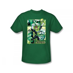 Justice League - Green Lantern Panels Slim Fit Adult T-Shirt In Kelly Green