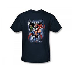 Justice League - The Coming Strom Slim Fit Adult T-Shirt In Navy