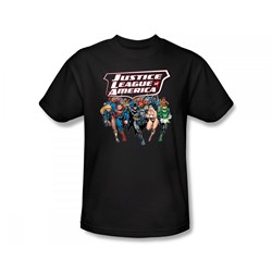 Justice League - Charging Justice Slim Fit Adult T-Shirt In Black
