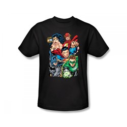 Justice League - Break Free Slim Fit Adult T-Shirt In Black