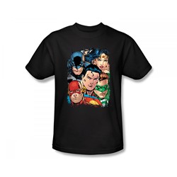 Justice League - Up Close And Personal Slim Fit Adult T-Shirt In Black