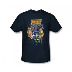 Justice League - Star Group Slim Fit Adult T-Shirt In Navy