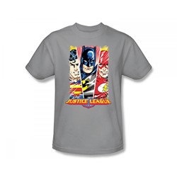 Justice League - Hero Triptych Slim Fit Adult T-Shirt In Silver