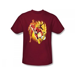 Justice League - Flash Collage Slim Fit Adult T-Shirt In Cardinal