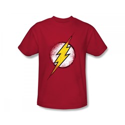 Justice League - Destroyed Flash Logo Slim Fit Adult T-Shirt In Red