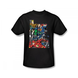 Justice League - Lettered League Slim Fit Adult T-Shirt In Black