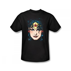 Justice League - Wonder Woman Head Slim Fit Adult T-Shirt In Black