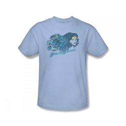Justice League - Watercolor Hair Slim Fit Adult T-Shirt In Light Blue