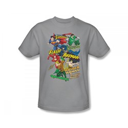 Justice League - Justice Collage Slim Fit Adult T-Shirt In Silver