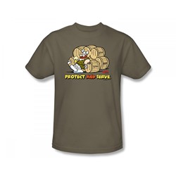 Sunday Funnies - Protect And Serve Adult T-Shirt In Safari Green