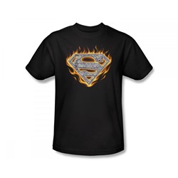 Superman - Steel Fire Shield Slim Fit Adult T-Shirt In Black