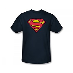 Superman - Distressed Shield Slim Fit Adult T-Shirt In Navy