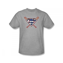 Superman - Crossed Bats Slim Fit Adult T-Shirt In Heather