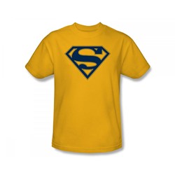 Superman - Navy & Gold Shield Adult T-Shirt In Gold