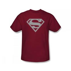 Superman - Crimson & Gray Shield Adult T-Shirt In Cardinal