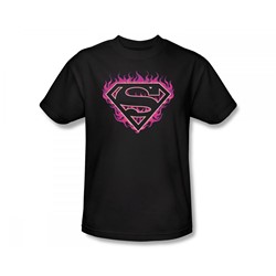 Superman - Fuchsia Flames Slim Fit Adult T-Shirt In Black
