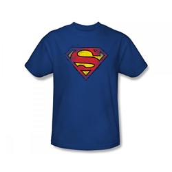 Superman - Destroyed Supes Logo Slim Fit Adult T-Shirt In Royal