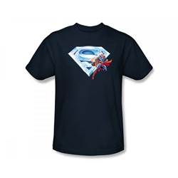 Superman - Superman & Crystal Logo Slim Fit Adult T-Shirt In Navy