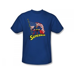 Superman - American Flag Slim Fit Adult T-Shirt In Royal