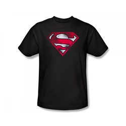 Superman - War Torn Shield Slim Fit Adult T-Shirt In Black