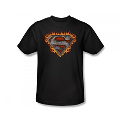 Superman - Iron Fire Shield Slim Fit Adult T-Shirt In Black