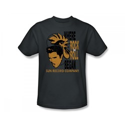 Sun Records - Elvis & Rooster Adult T-Shirt In Charcoal