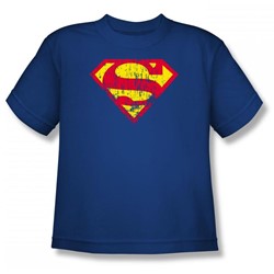 Superman - Classic Logo Distressed Big Boys T-Shirt In Royal Blue