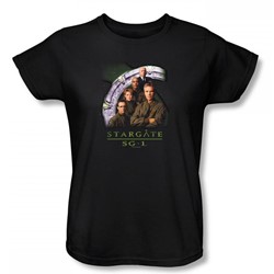 Stargate: Sg 1 - Sg-1 Cast Stack Womens T-Shirt In Black