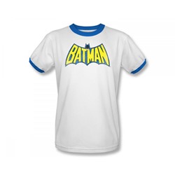 Batman Classic Batman Logo Adult Ringer S/S T-shirt in White/Royal by DC Comics