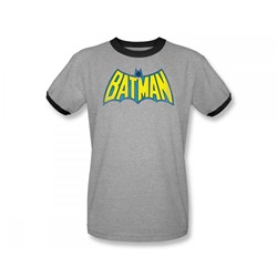 Batman Classic Batman Logo Adult Ringer S/S T-shirt in Heather/Black by DC Comics
